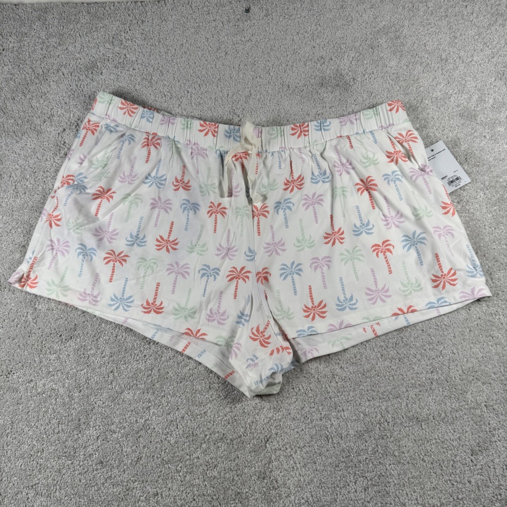 SO Sleep Shorts Women 2X White Palm Tree Print Easy Sleep Pajama Bottoms NWT